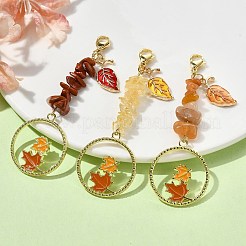 3 個合金リーフエナメルペンダント装飾  亜鉛合金カニカンと天然レッドジャスパー＆レッドアベンチュリン＆シトリン付き  ゴールドカラー  76mm  3スタイル  1個/スタイル&nbsp;HJEW-JM01770