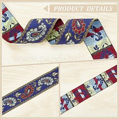 エスニック風刺繡ポリエステルリボン  服飾材料  花柄  ブルー  33mm&nbsp;SRIB-WH0007-02B