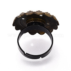 調整可能な花の合金と鉄のベゼルカップリングベース、回転可能なトレイ付き  不安を和らげるリング作りのためのラウンドパッドリングセッティング  アンティークブロンズ  25mm  17mm  トレイのサイズ：16mm&nbsp;MAK-T012-06B