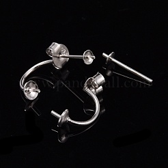 変色防止ロジウムメッキ 925スターリングシルバースタッドピアス金具  カップパールの保釈ピンと  ハーフドリルビーズ  プラチナ  15x6x9mm  ピン：0.6mm&nbsp;STER-M089-08