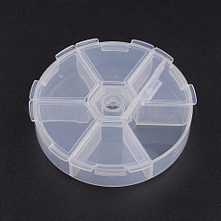 プラスチックビーズ収納ケース  フリップトップビーズ収納  6のコンパートメント  フラットラウンド  ホワイト  8x1.8cm&nbsp;CON-WH0003-02