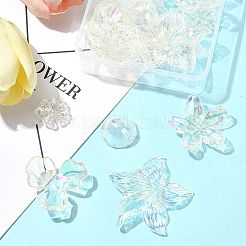 20個 5スタイル UVメッキアクリルビーズキャップ  虹色の  花  カラフル  22~51x21~52.5x5.5~12.5mm  穴：1~1.6mm  4個/スタイル&nbsp;TACR-FS0001-60