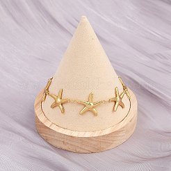 ビーチ 304 ステンレススチール シェル 海の動物 リンクチェーン ブレスレット  ゴールドカラー  ヒトデ  8-1/2インチ（21.5cm）&nbsp;BJEW-D359-15D-G