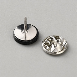 4穴樹脂ボタンラペルピンバック  フラットラウンド  ブラック  12.5x11.5mm&nbsp;BUTT-WH0028-122A