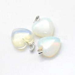 ハートオパールペンダント  プラチナトーンの真鍮パーツ  17~19x15~16x5~8mm  穴：2x7mm&nbsp;G-Q371-10