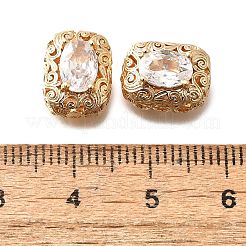 真鍮のガラスビーズ  長方形  ホワイト  12x9x6.5mm  穴：1.2mm&nbsp;KK-M318-45G-02