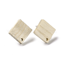 アッシュ材のスタッドピアスのパーツ  304ステンレスピン付き  菱形  17x16.5mm  穴：1.6mm  ピン：0.7mm&nbsp;EJEW-N017-011F