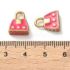 304ステンレススチールエナメルチャーム  14KGP本金メッキ  ハンドバッグチャー  濃いピンク  13x10.5x4.5mm  穴：3x3.5mm&nbsp;STAS-L022-549G-01