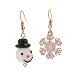 4 セット 4 スタイルのランプワーク & 合金エナメルダングルイヤリングセット  スノーフレーク & ギフト & クリスマスツリー & サンタクロース 真鍮イヤリング (女性用)  ミックスカラー  37~46mm  ピン：0.9mm  1セット/スタイル&nbsp;EJEW-TA00228