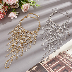 2Pcs 2 Colors Crystal Rhinestone Chain Tassel Ring Bracelets Set&nbsp;BJEW-AN0001-19