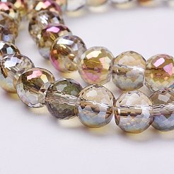 電気メッキガラスビーズ連売り  半分虹メッキ  ファセットロンデル  キャメル  8x6mm  穴：1mm  約39個/連  7.8インチ（20cm）&nbsp;EGLA-P027-HR01