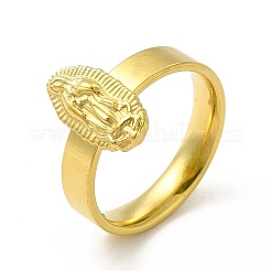 PVD Vacuum Plating 304 Stainless Steel Oval with Virgin Mary Finger Ring for Women&nbsp;RJEW-A013-02G-03