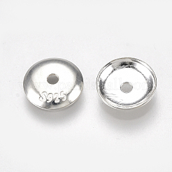 925スターリングシルバービーズキャップ  花弁のない  スタンプ925個付き  フラットラウンド  銀  7x1mm  穴：1mm  内径約6mm&nbsp;STER-S002-31-7mm