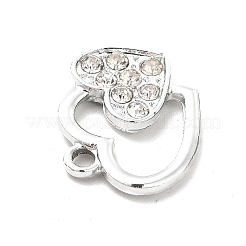 合金ラインストーンペンダント  プラチナトーンのダブルハートチャーム  クリスタル  16.5x18x2.5mm  穴：2mm&nbsp;ALRI-C007-55P