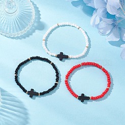 3Pcs 3 Colors Glass Seed Beads & Synthetic Turquoise Beaded Stretch Bracelets for Men Women&nbsp;BJEW-MZ00223