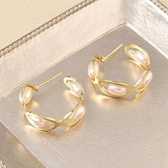 Brass with Plastic Pearls Stud Earrings&nbsp;KK-CBAD851-36G