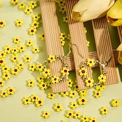 手作りミルフィオリランプワークビーズ100個  花  きいろ  7.5~8.5x7.5~8.5x3~3.5mm  穴：0.8mm&nbsp;LAMP-SZ0001-58