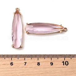 真鍮製ガラスチャーム  ティアドロップ  多面カット  ゴールドカラー  パールピンク  33x8.5x5mm  穴：1.4mm&nbsp;GLAA-XCP0001-68B