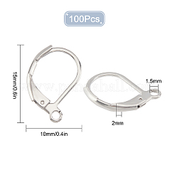 304ステンレススチールフレンチフックピアス金具100個  カン付き  ステンレス鋼色  15x10x2mm  穴：1.5mm&nbsp;STAS-SC0003-78