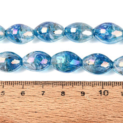 手作りランプワークビーズ連売り  オーバル  虹色メッキ  ディープスカイブルー  15~16.5x10~11mm  穴：0.7~1.2mm  約25個/連  14.96~15.16インチ（38~38.5cm）&nbsp;LAMP-N037-04B