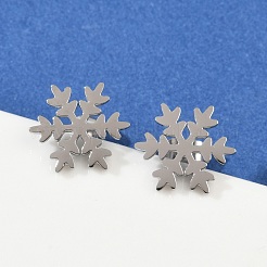 変色しにくい304ステンレススチール製イヤリング  低刺激性のイヤリング  スノーフレーク  ステンレス鋼色  12x12mm  ピン：0.8mm&nbsp;EJEW-P045-01P