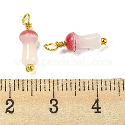 キノコのガラスチャーム  18KGP本金メッキ真鍮製パーツとともに  インディアンレッド  14~14.5x4~4.5mm  穴：1.6mm&nbsp;KK-C046-02B