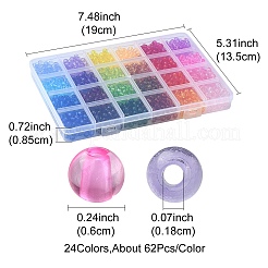1488個24色透明アクリルビーズ  ラウンド  ミックスカラー  6x5mm  穴：1.8mm  7グラム  約62PCS /カラー&nbsp;MACR-YW0002-68