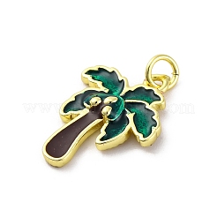 真鍮製エナメルペンダント  丸カン付き  ココナッツツリーチャーム  ラックめっき  持続的なメッキ  カドミウムフリー＆鉛フリー  18KGP本金メッキ  20.5x15.5x3mm  穴：3mm&nbsp;KK-U066-14G