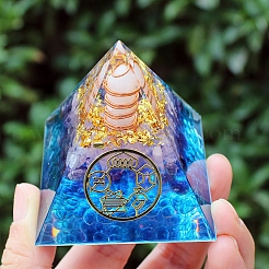 オルゴナイトピラミッド樹脂エネルギー発生器  レイキチャクラ天然混合宝石チップ、ホームオフィスデスク装飾用  ドジャーブルー  60mm&nbsp;PW-WG73B2D-01