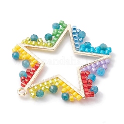 シードグラスとアパタイトのペンダント  スター  ゴールドカラー  ミックスカラー  23x20x6mm  穴：2.5mm&nbsp;PALLOY-MZ00238