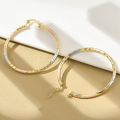 真鍮ツートンツイストフープピアス  18KGP本金メッキ  50x3mm  ピン：14x1.5x0.5mm&nbsp;EJEW-B117-06F-M