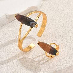 Oval Natural Agate Cuff Bangle & Ring Sets for Women&nbsp;KS8152