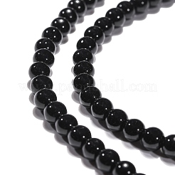 合成ブラックストーンビーズ連売り  染め  ラウンド  ブラック  4mm  穴：1mm  約49個/連  7.8インチ&nbsp;G-G088-4mm
