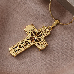 Vintage 316 Surgical Stainless Steel with Clear Glass Hollow Jesus Cross Pendant Necklaces for Women Men&nbsp;ES5776