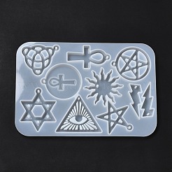 DIYペンダントシリコンモールド  レジン型  UVレジン＆エポキシ樹脂のジュエリー作り用  スター  太陽  稲妻  アンククロス  全てを見える眼  ホワイト  135x195x9mm  穴：2~2.5mm  内径：41~62x17~63mm&nbsp;DIY-I102-06