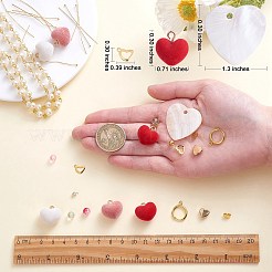 DIYハートドロップピアス作成キット  シェル、真鍮エナメル、アクリル、201個のステンレススチールチャームを含む  ガラスとプラスチックのハートビーズ  鉄のスタッドと真鍮のフープピアスの発見  ゴールドカラー&nbsp;DIY-SZ0009-25
