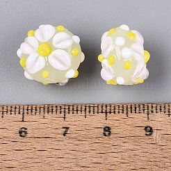 手作りのランプワークエナメルビーズ  手描きのビーズ  花のあるでこぼこした丸い  ミックスカラー  14x10.5~12mm  穴：1.5mm&nbsp;LAMP-Z020-05