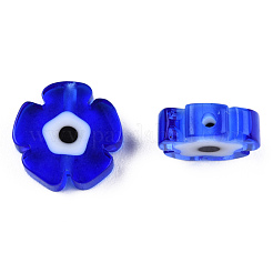 手作りナザールボンジュウランプワークビーズ連売り  花  ブルー  7~9.5x7~9x2.5~3mm  穴：1mm  約54個/連  16.14インチ（41cm）&nbsp;LAMP-N029-018-02