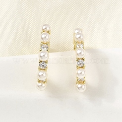 Brass Clear Cubic Zirconia C-Shaped Stud Earrings&nbsp;EJEW-L261-023G