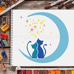 プラスチック再利用可能な描画絵画ステンシル テンプレート  スクラップブック、布地、タイル、床、家具、木材の塗装用  正方形  猫の模様  300x300mm&nbsp;DIY-WH0172-397