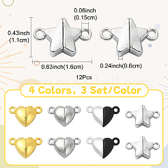 ループ付き合金マグネット留め具12個、4スタイル  ハート/スター  ミックスカラー  11~15x9.5~16x6mm  穴：1.5mm  3個/スタイル&nbsp;FIND-YW0005-56