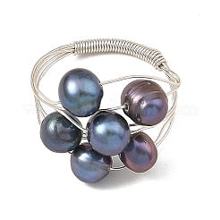 Round Copper Wire with Natural Cultured Freshwater Pearl Finger Rings&nbsp;RJEW-JR01097