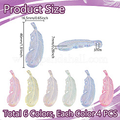 24色UVメッキアクリルパーツ6個  羽  ミックスカラー  46x16.5x7mm  穴：3x2.3mm  4個/カラー&nbsp;FIND-PH0027-34B