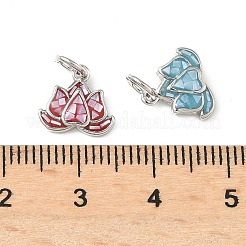 ラックメッキ真鍮＆シェルチャーム  エナメル  蓮  長持ちメッキ  カドミウムフリー＆鉛フリー  丸カン付き  プラチナ  9.5x10.5x2.5mm  穴：3.4mm&nbsp;KK-I357-10P