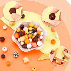 14スタイルの食品グレードの環境に優しいシリコンフォーカルビーズ  フェザー & ラウンド & ヘキサゴン  ミックスカラー  11.5~56x11.5~20.5x5.5~15mm  穴：2~2.5mm  103個/箱&nbsp;SIL-GA0001-09