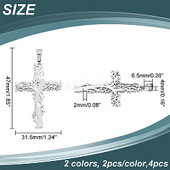 4個2色304ステンレスペンダント  木と交差する  ミックスカラー  47x31.5x2mm  穴：6.5x4mm  2個/カラー&nbsp;STAS-UN0045-98