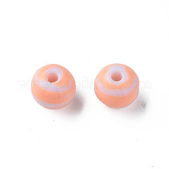 不透明な縞模様のアクリルビーズ  ラウンド  ライトサーモン  10mm  穴：2mm  約940個/500g&nbsp;MACR-S373-27D-08