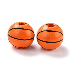 天然木のビーズ  染め  ラウンド  バスケットボールの模様  15.5x14.5mm  穴：3.2mm&nbsp;WOOD-K006-A04