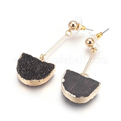Natural Druzy Quartz Dangle Stud Earrings&nbsp;EJEW-F171-02G
