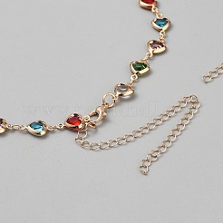 Alloy Colorful Cubic Zirconia Heart Link Chain Necklaces&nbsp;NJEW-WH0002-219